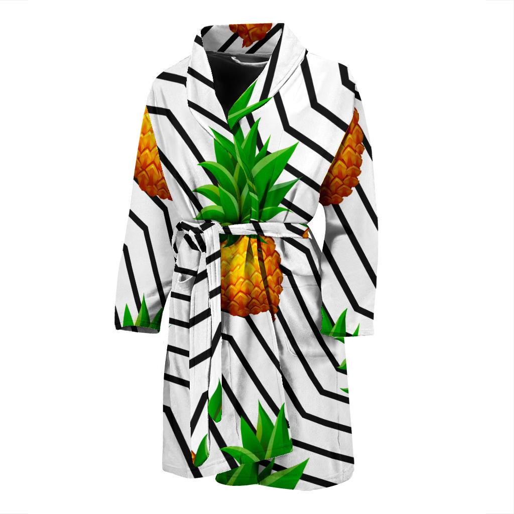 Black Geometric Pineapple Pattern Print Men's Bathrobe