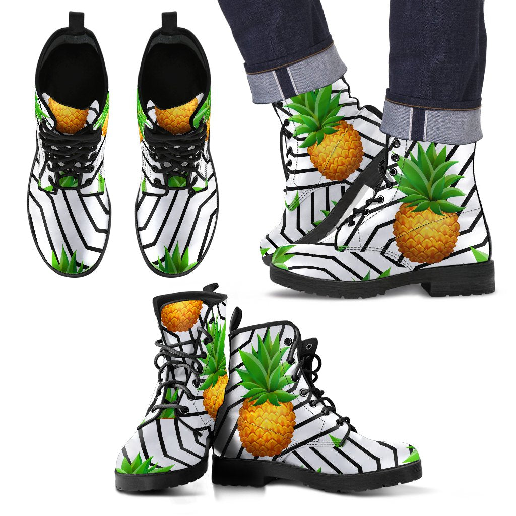 Black Geometric Pineapple Pattern Print Men's Boots