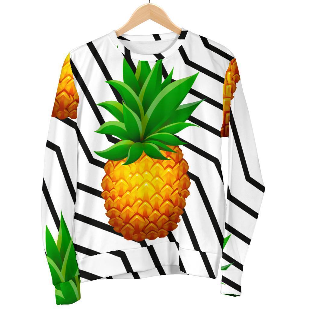 Black Geometric Pineapple Pattern Print Men's Crewneck Sweatshirt