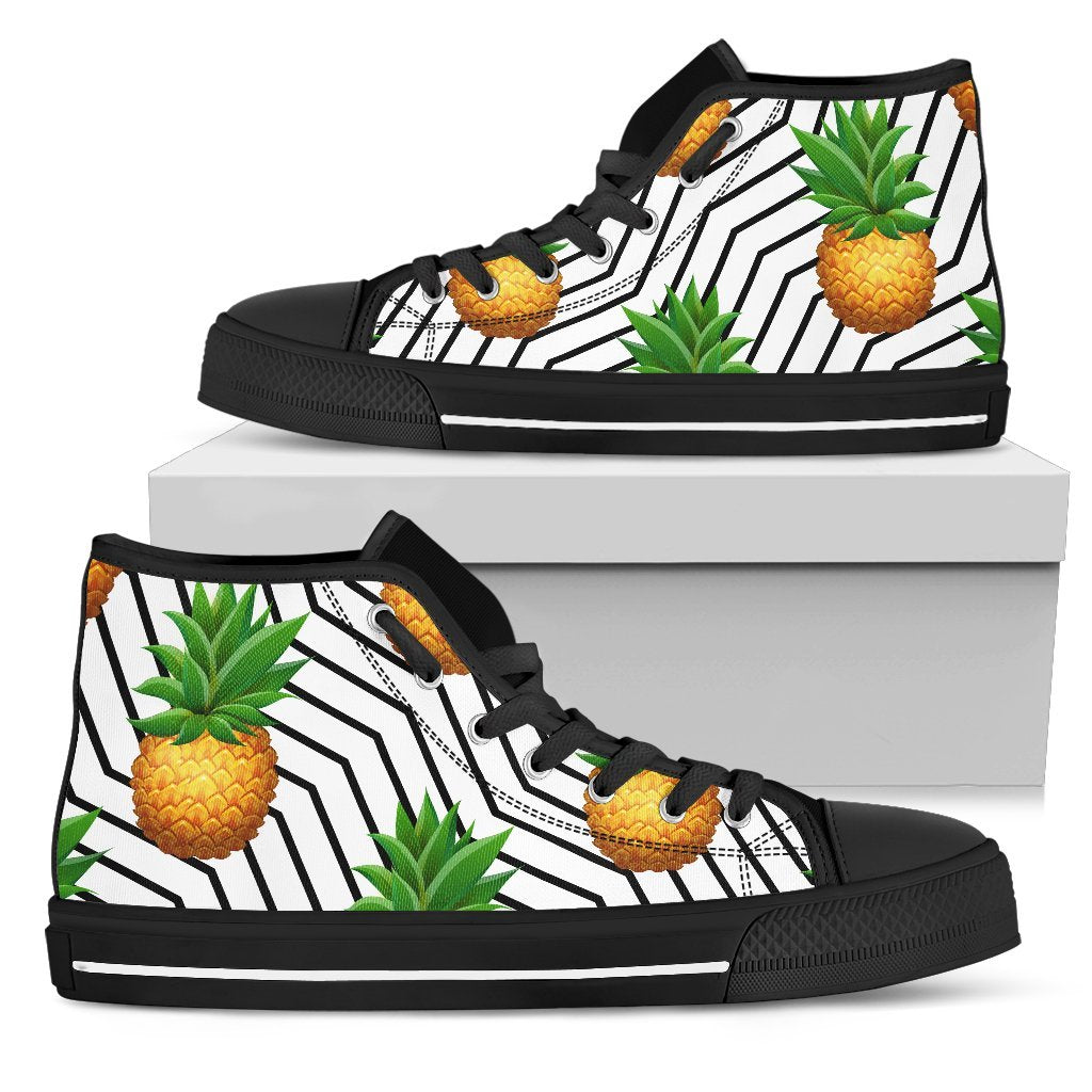 Black Geometric Pineapple Pattern Print Men's High Top Shoes