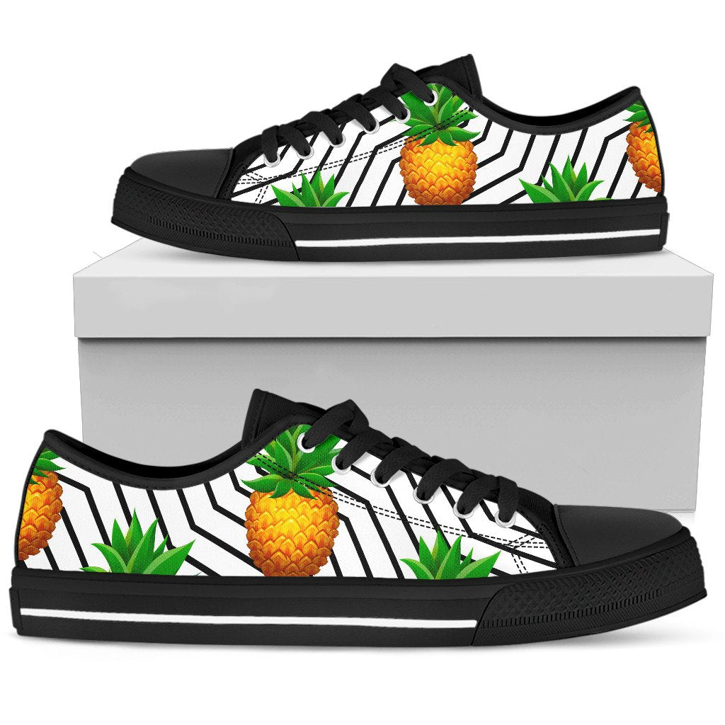 Black Geometric Pineapple Pattern Print Men's Low Top Shoes