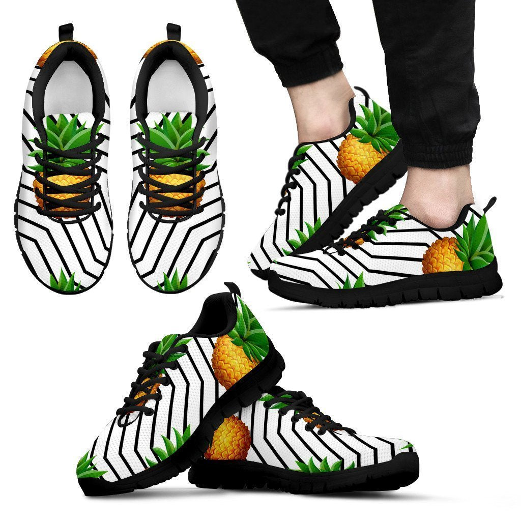 Black Geometric Pineapple Pattern Print Men's Sneakers