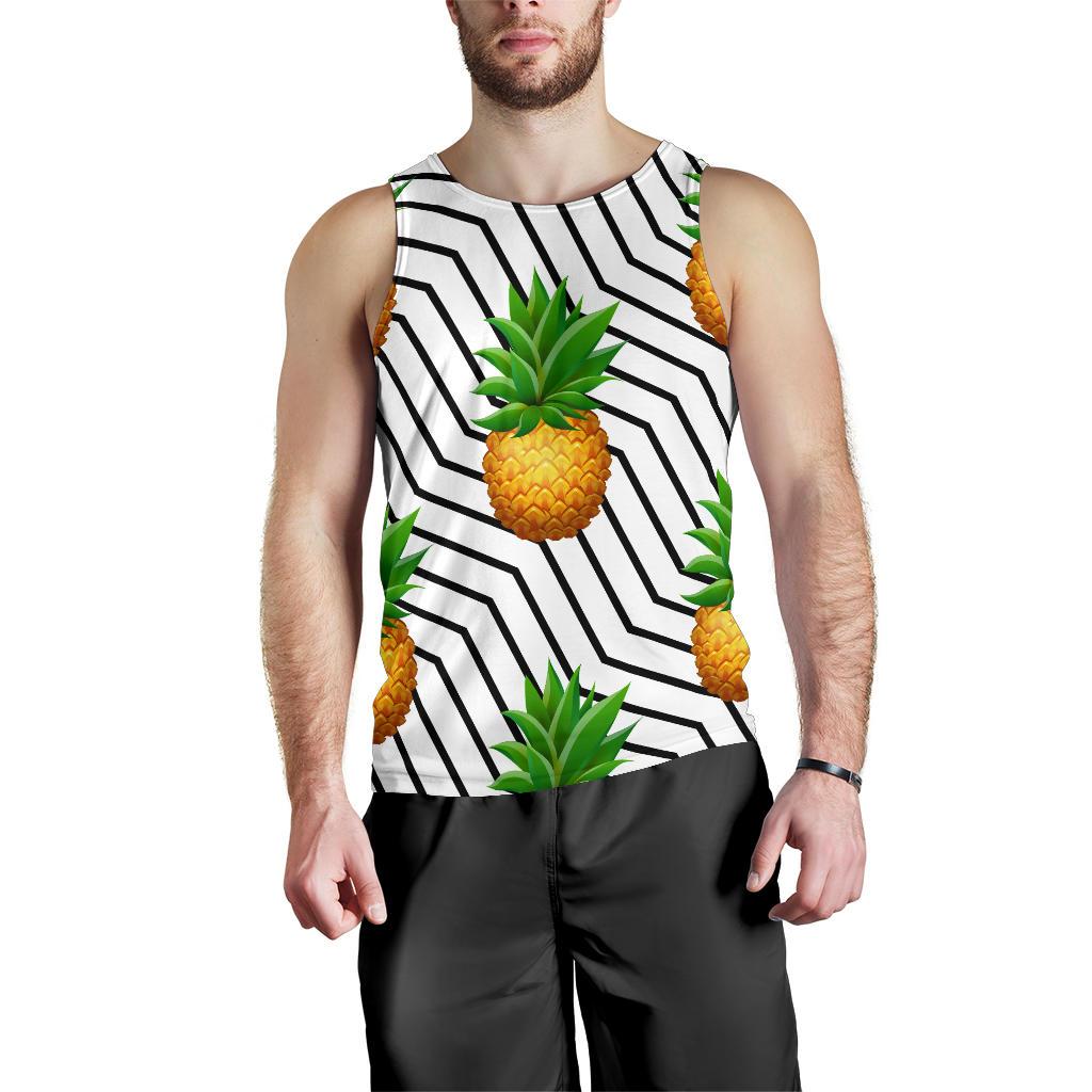 Black Geometric Pineapple Pattern Print Men's Tank Top