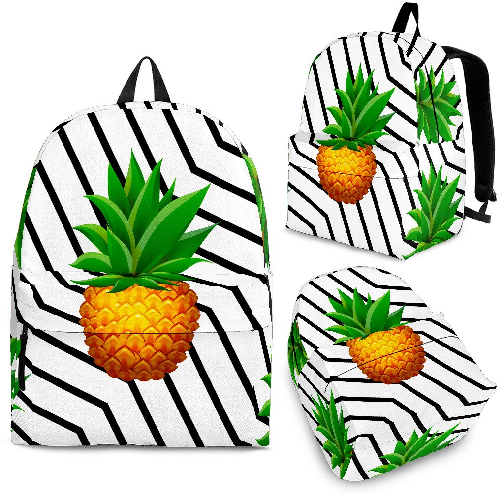 Black Geometric Pineapple Pattern Print School Backpack