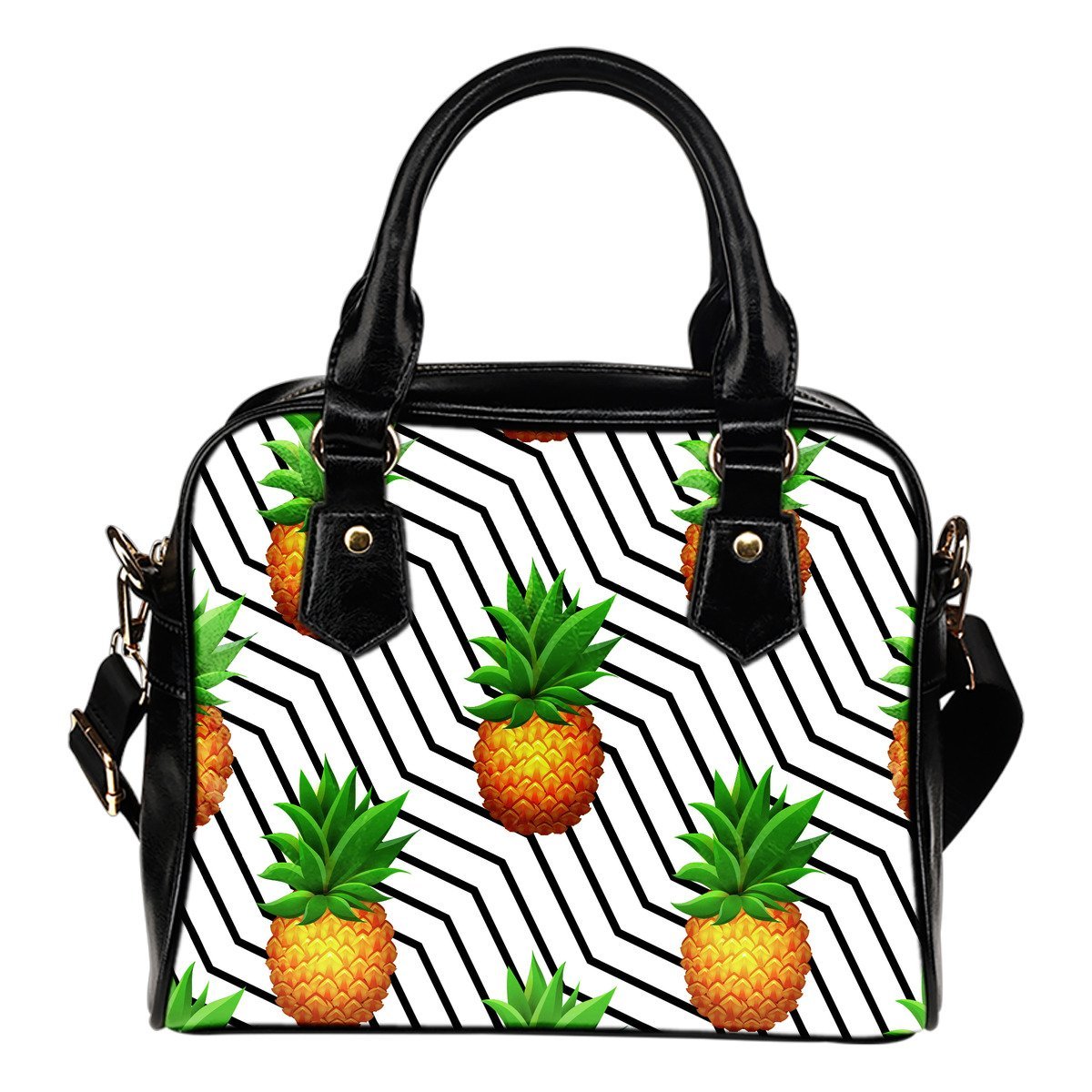 Black Geometric Pineapple Pattern Print Shoulder Handbag