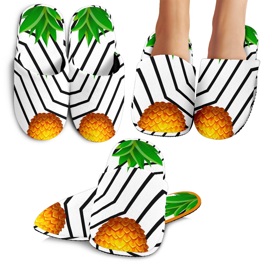 Black Geometric Pineapple Pattern Print Slippers