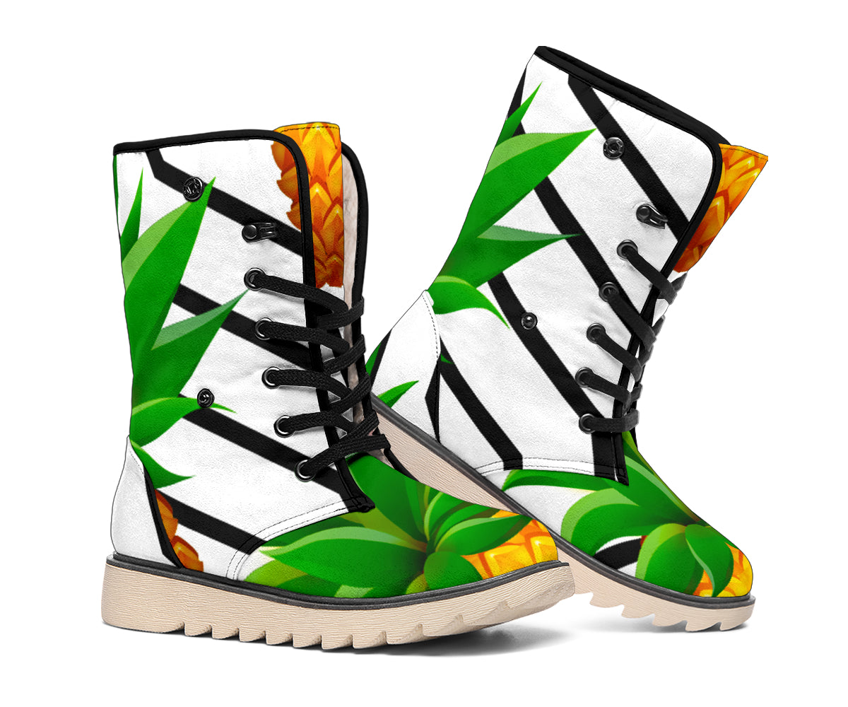 Black Geometric Pineapple Pattern Print Winter Boots