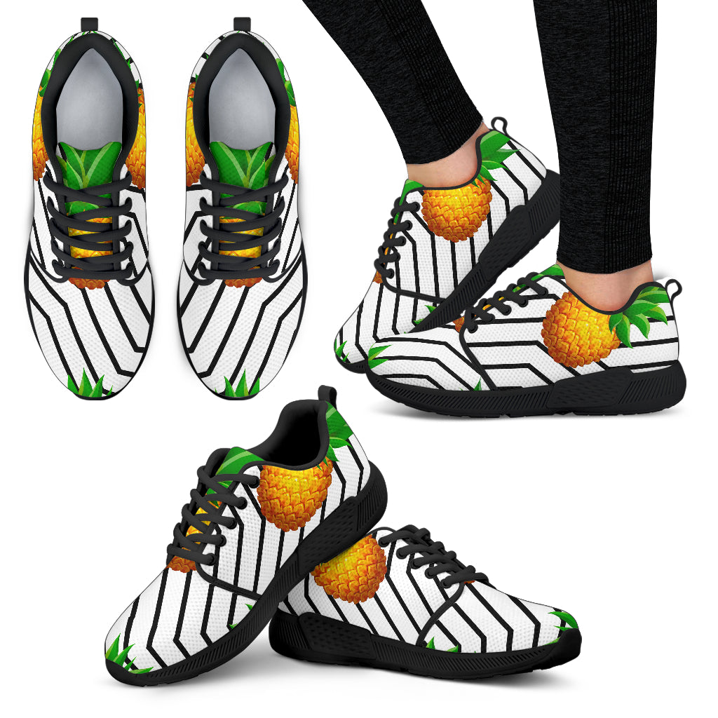 Black Geometric Pineapple Pattern Print Women's Athletic Shoes