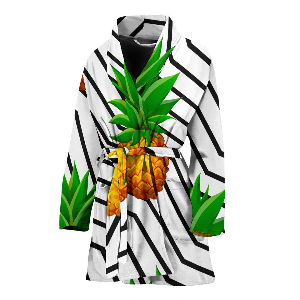 Black Geometric Pineapple Pattern Print Women's Bathrobe