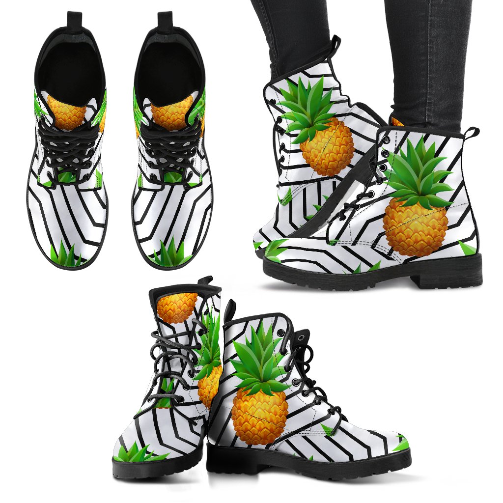 Black Geometric Pineapple Pattern Print Women's Boots