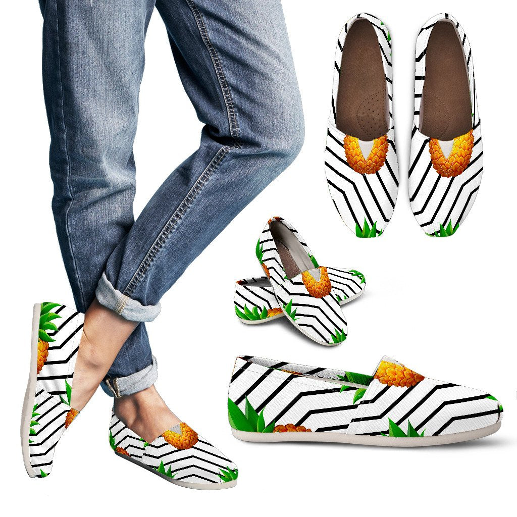 Black Geometric Pineapple Pattern Print Women's Casual Canvas Shoes