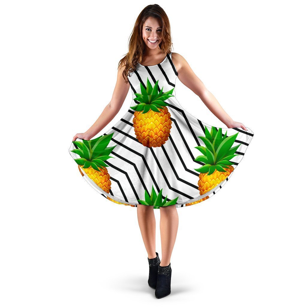 Black Geometric Pineapple Pattern Print Women's Dress