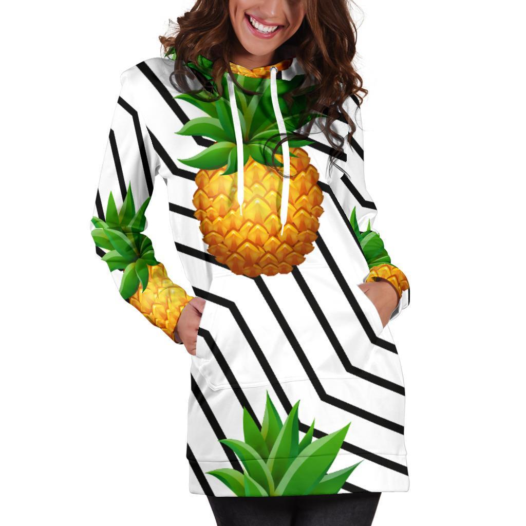 Black Geometric Pineapple Pattern Print Women's Pullover Hoodie Dress