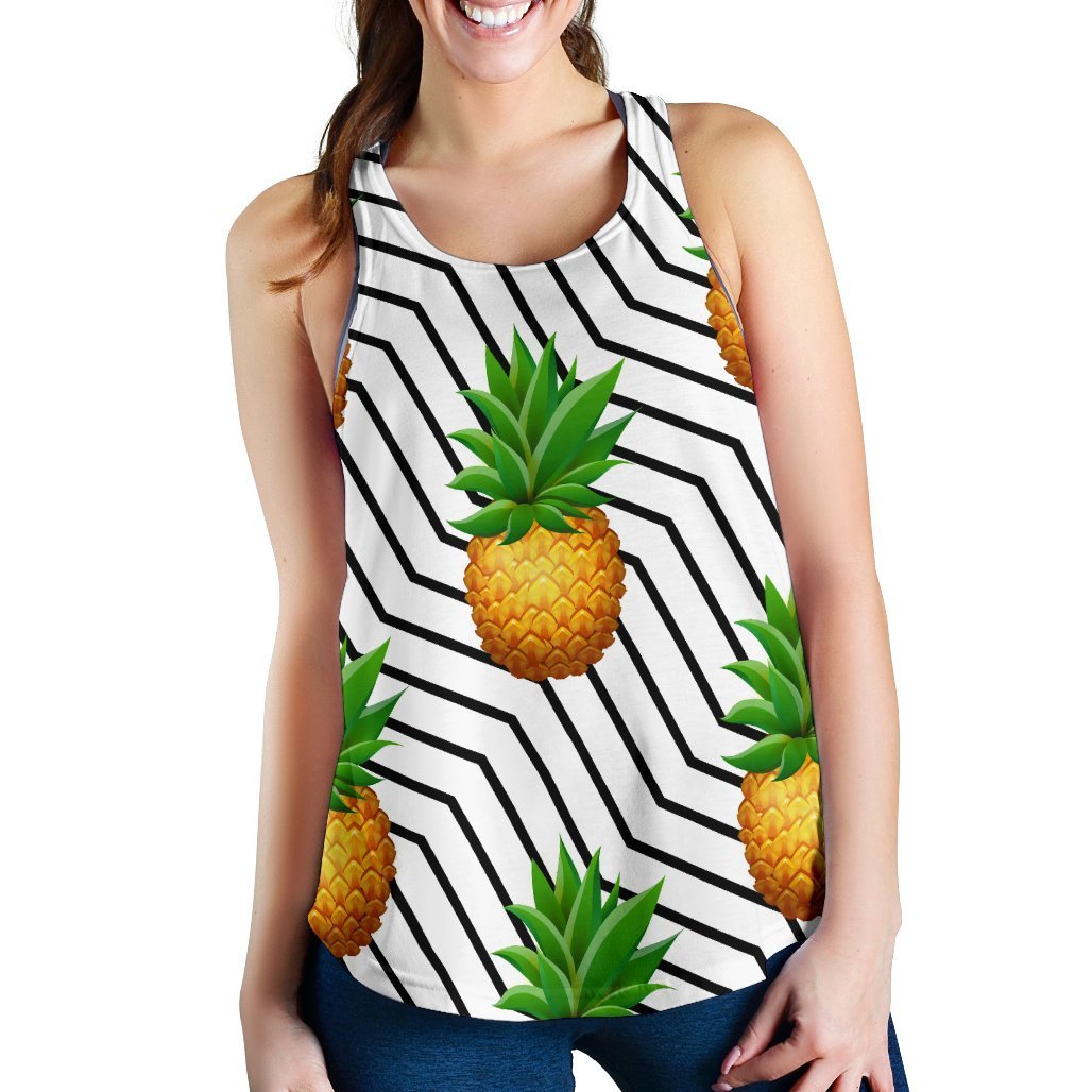 Black Geometric Pineapple Pattern Print Women's Racerback Tank Top