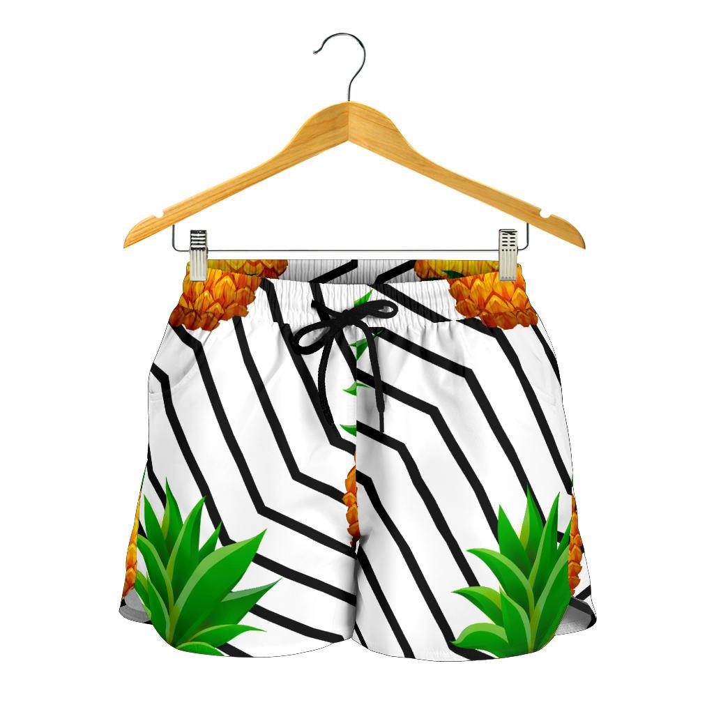 Black Geometric Pineapple Pattern Print Women's Shorts