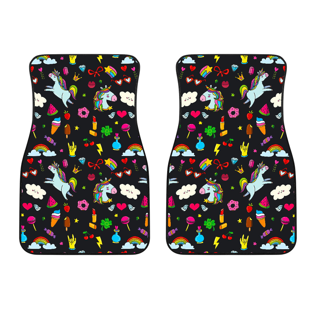 Black Girly Unicorn Pattern Print Front Car Floor Mats