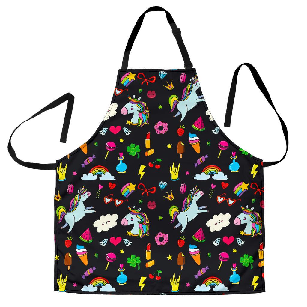 Black Girly Unicorn Pattern Print Men's Apron