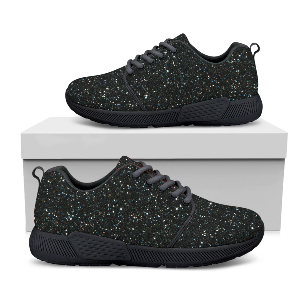 Black Glitter Texture Print Black Athletic Shoes