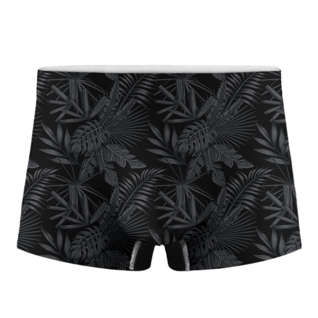 Black Palm Leaf Aloha Pattern Print Men's Boxer Briefs