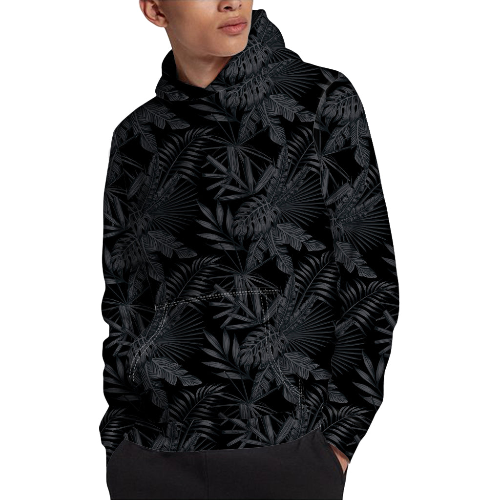 Black Palm Leaf Aloha Pattern Print Pullover Hoodie