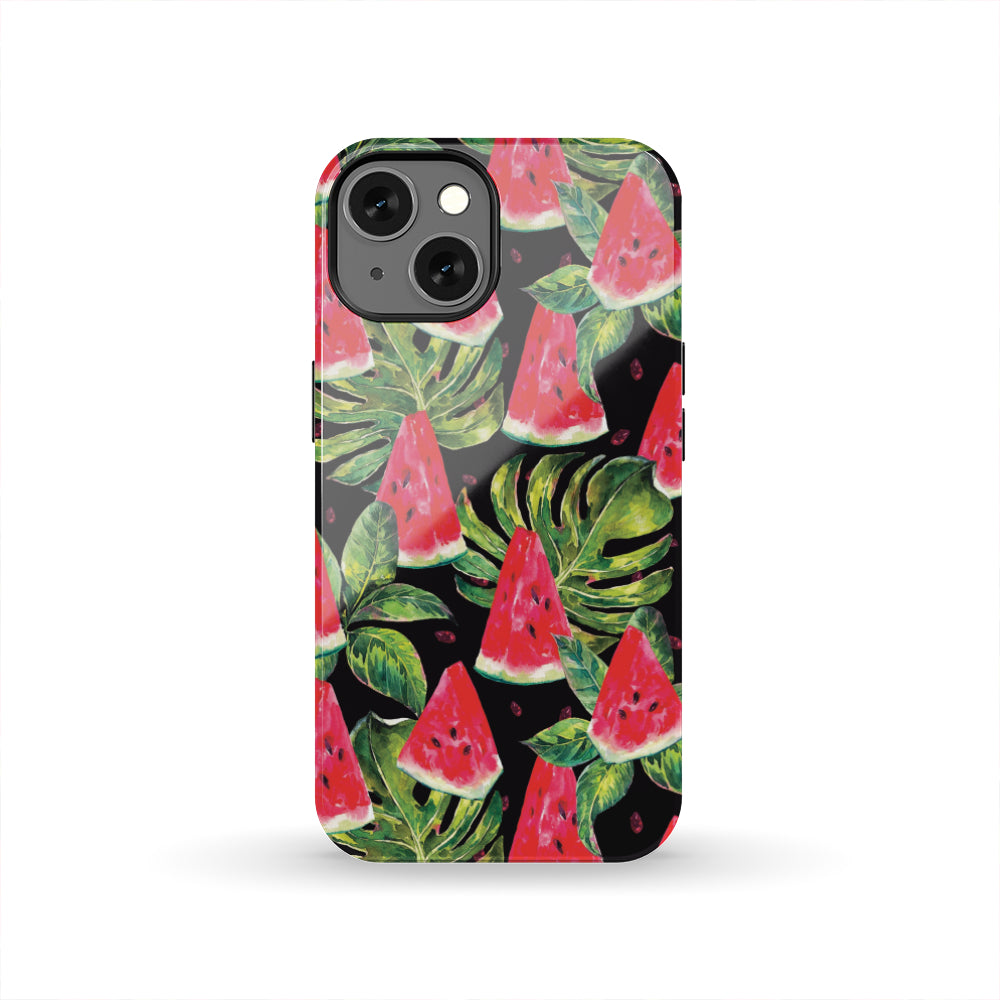 Black Palm Leaf Watermelon Pattern Print Tough Phone Case