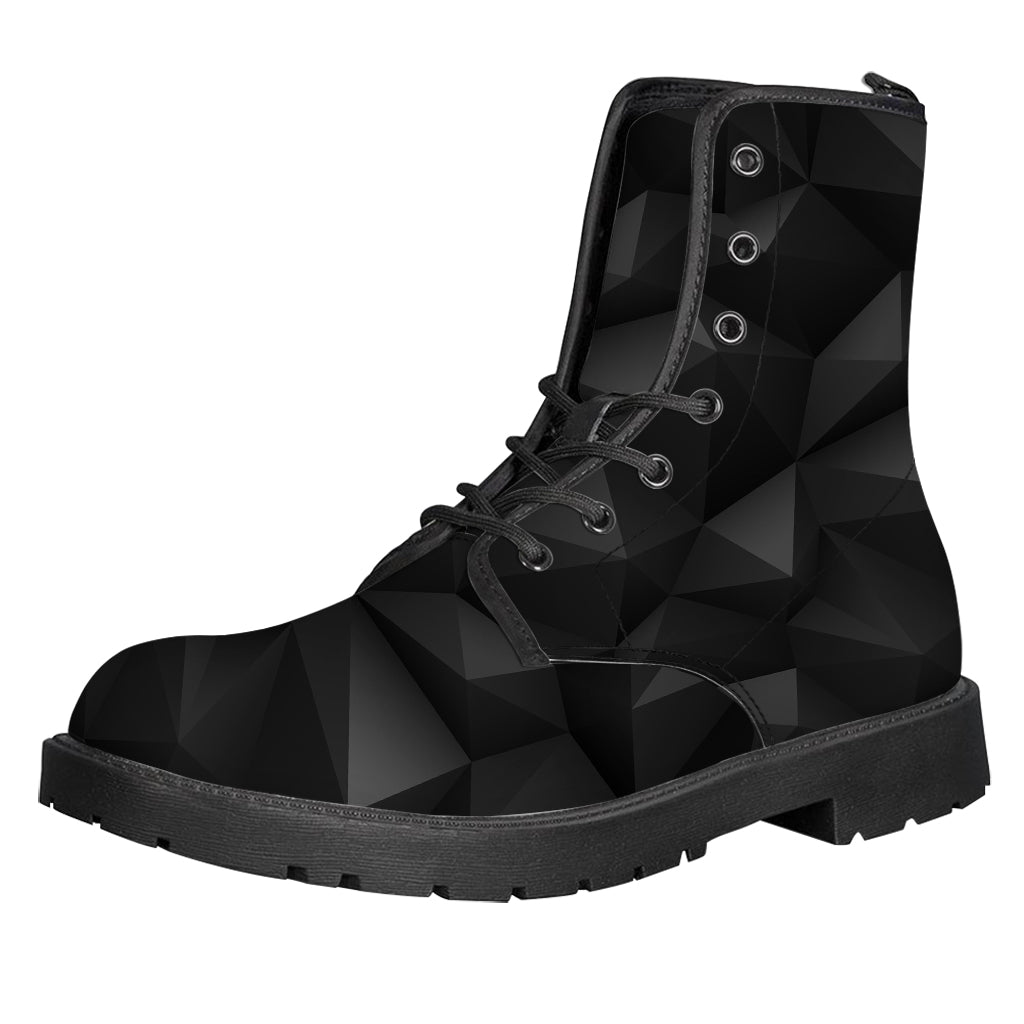 Black Polygonal Geometric Print Leather Boots