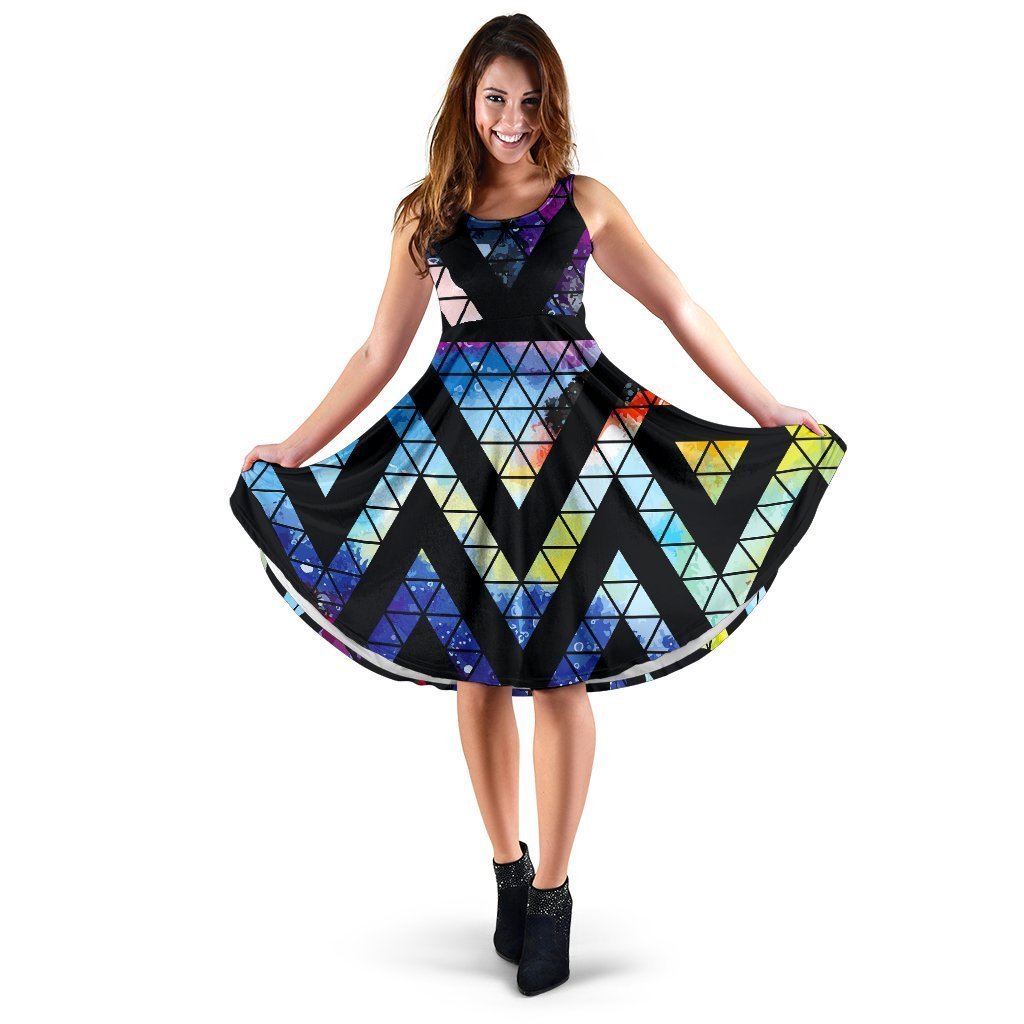 Black Triangle Galaxy Space Print Women's Dress