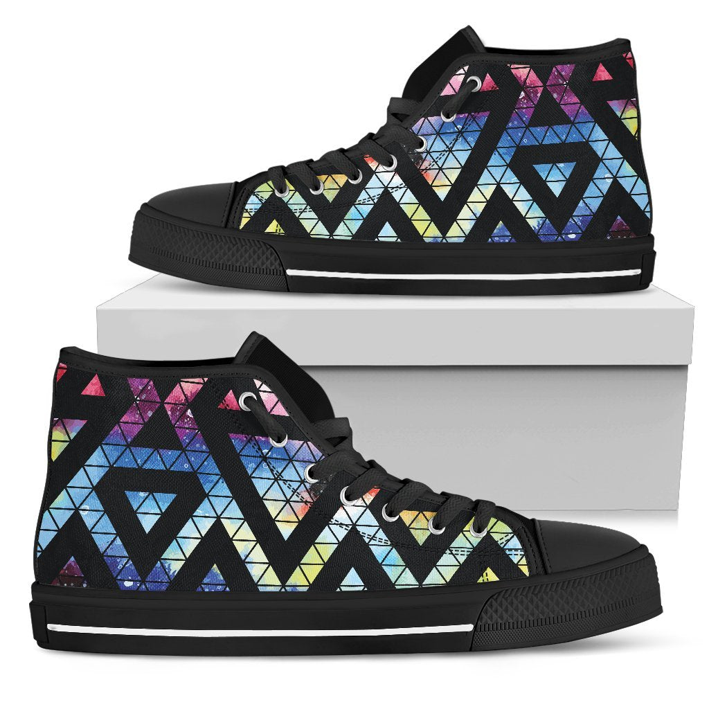 Black Triangle Galaxy Space Print Women's High Top Shoes