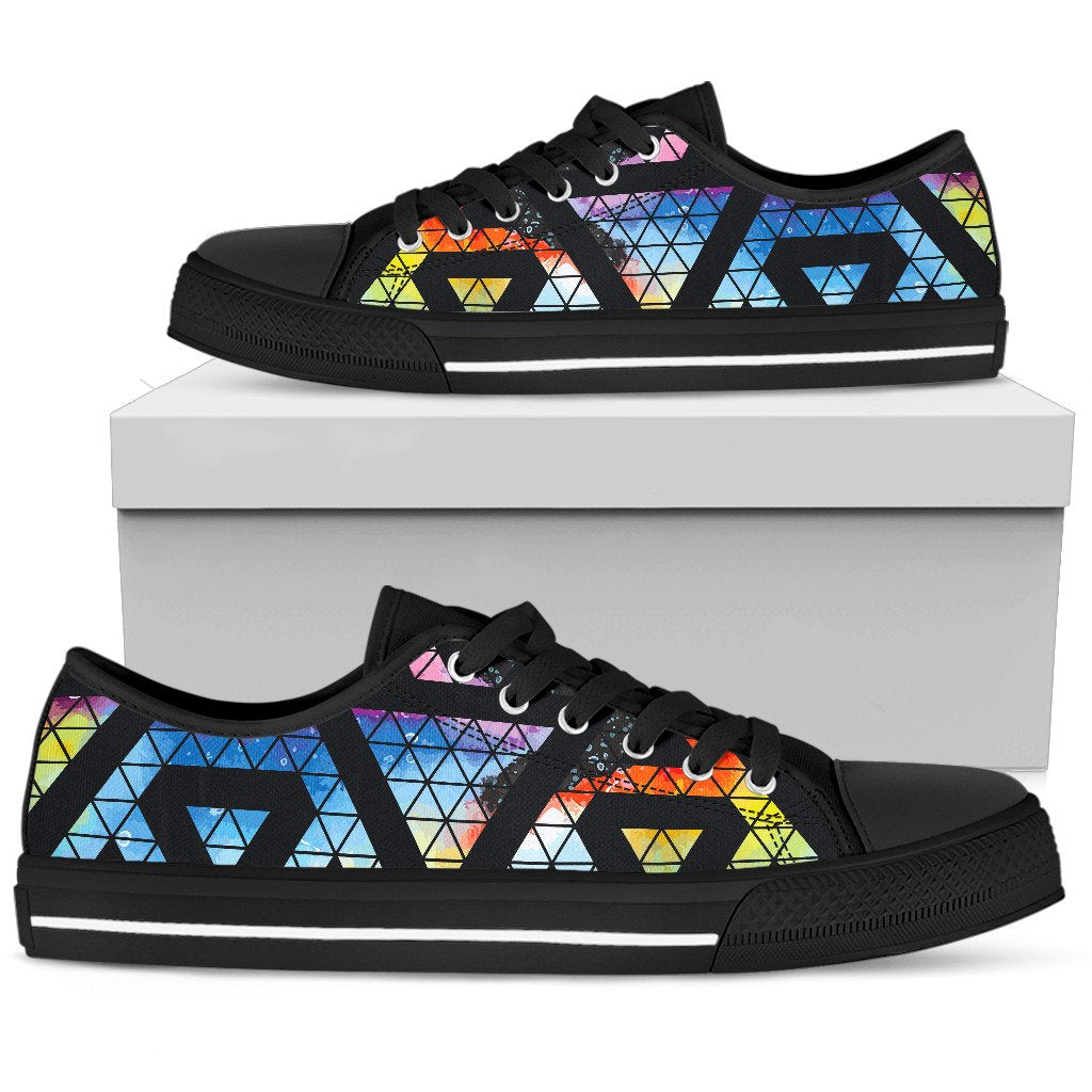 Black Triangle Galaxy Space Print Women's Low Top Shoes