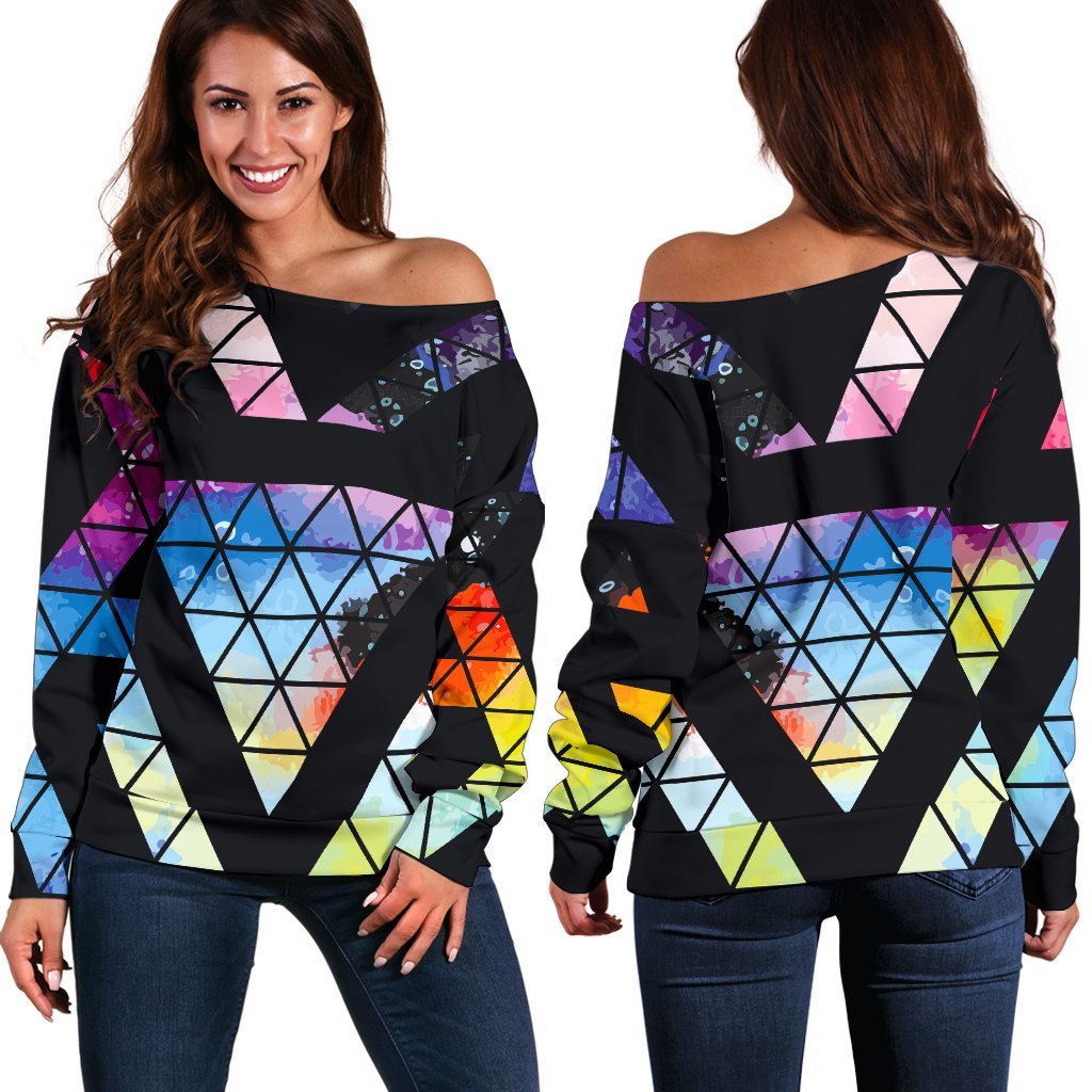 Black Triangle Galaxy Space Print Women's Off-Shoulder Sweatshirt
