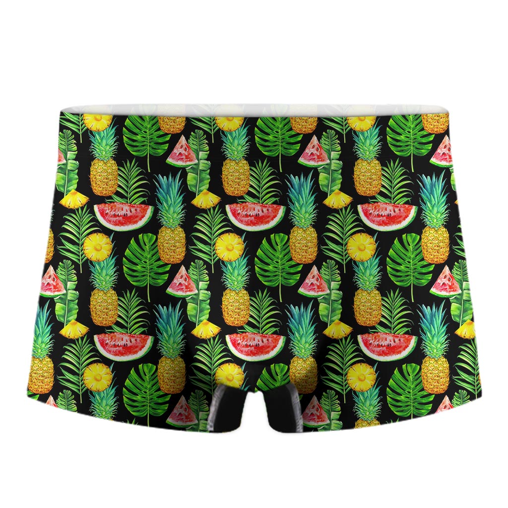 Black Tropical Pineapple Pattern Print Men's Boxer Briefs