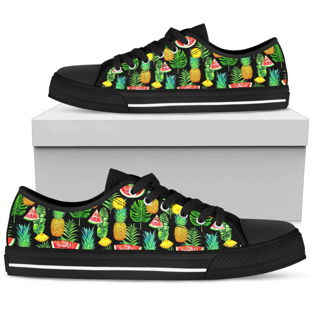 Black Tropical Pineapple Pattern Print Men's Low Top Shoes