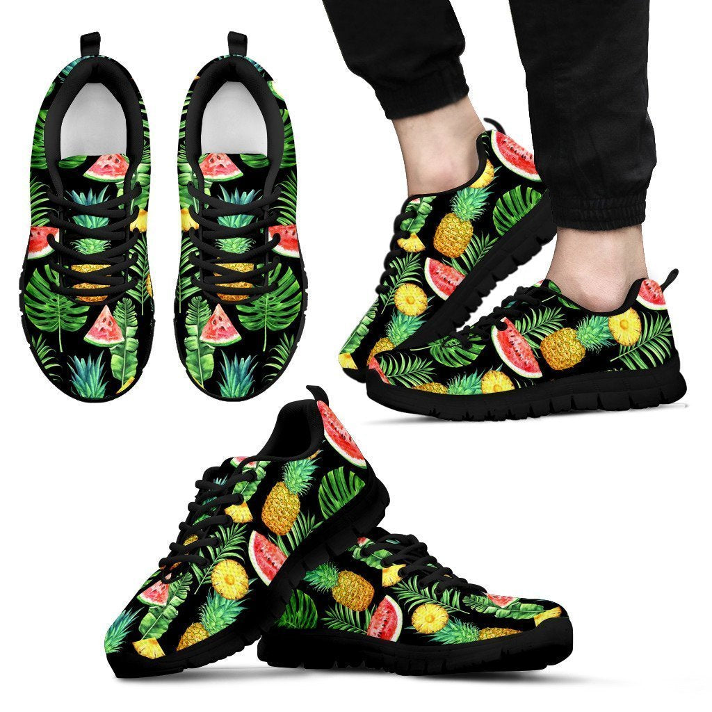 Black Tropical Pineapple Pattern Print Men's Sneakers