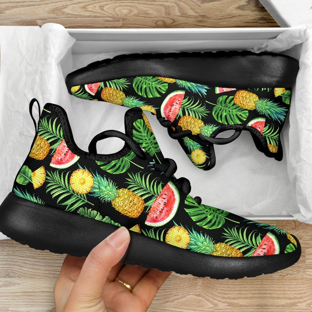 Black Tropical Pineapple Pattern Print Mesh Knit Shoes