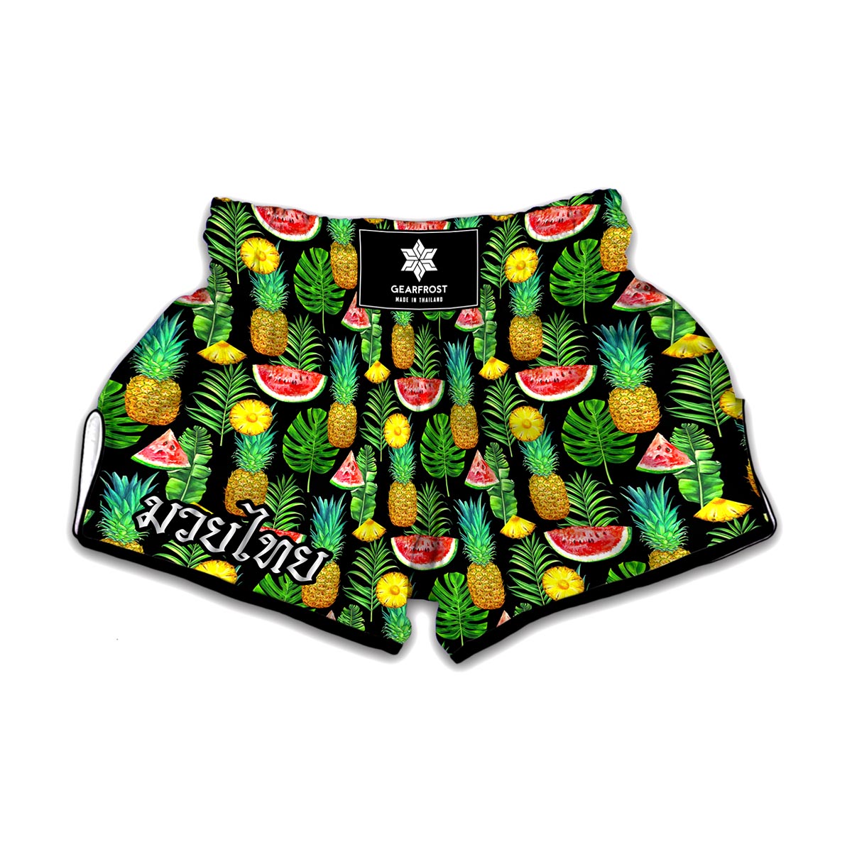 Black Tropical Pineapple Pattern Print Muay Thai Boxing Shorts