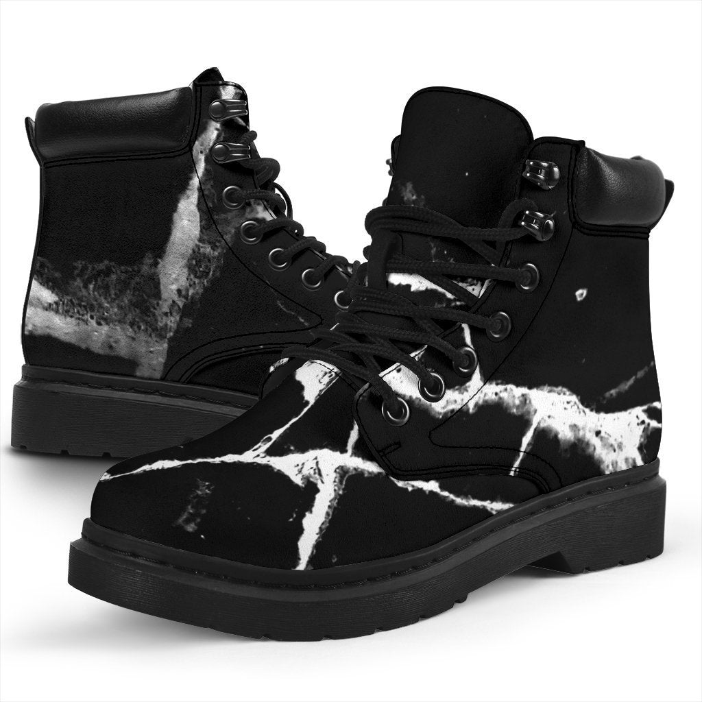 Black White Natural Marble Print Classic Boots