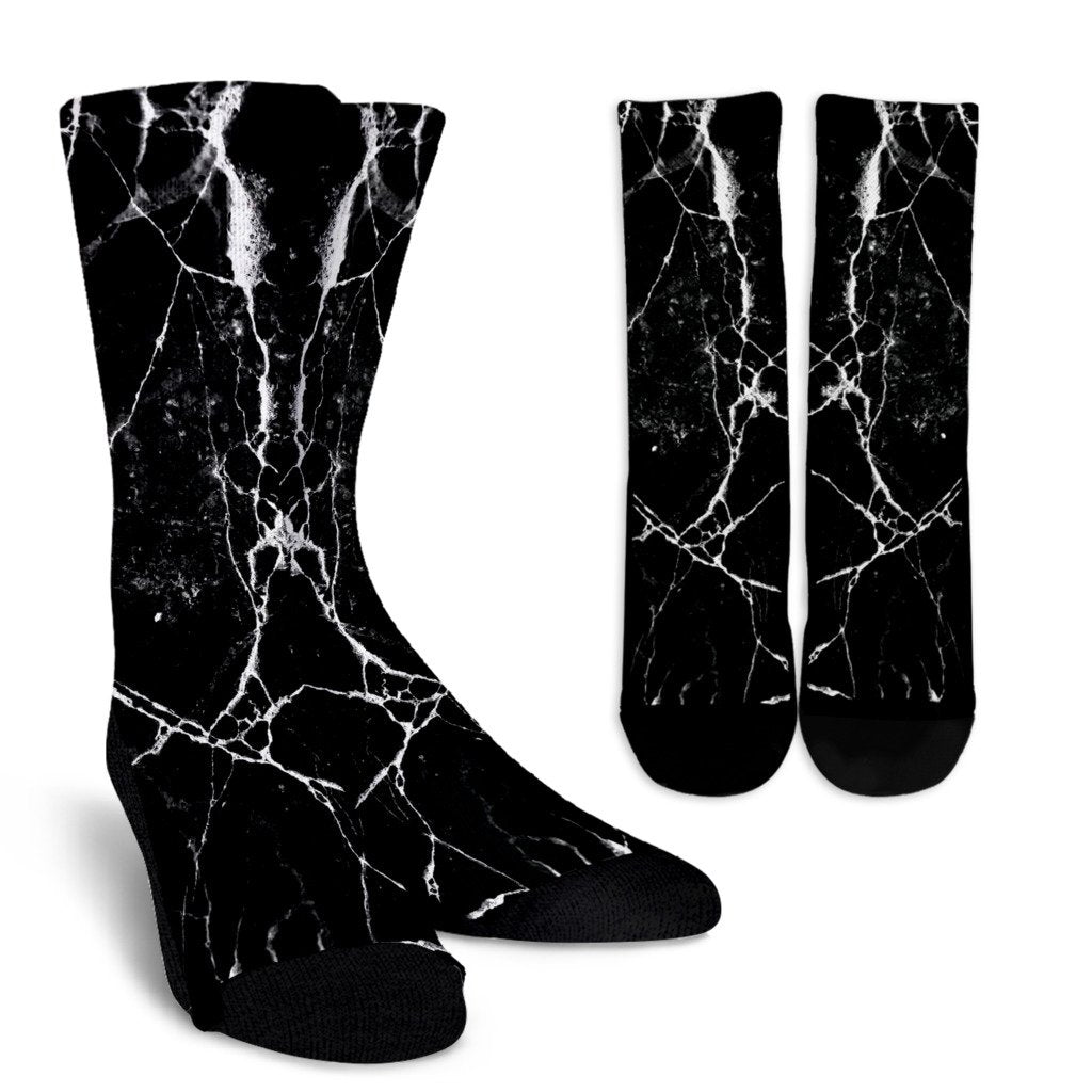 Black White Natural Marble Print Crew Socks