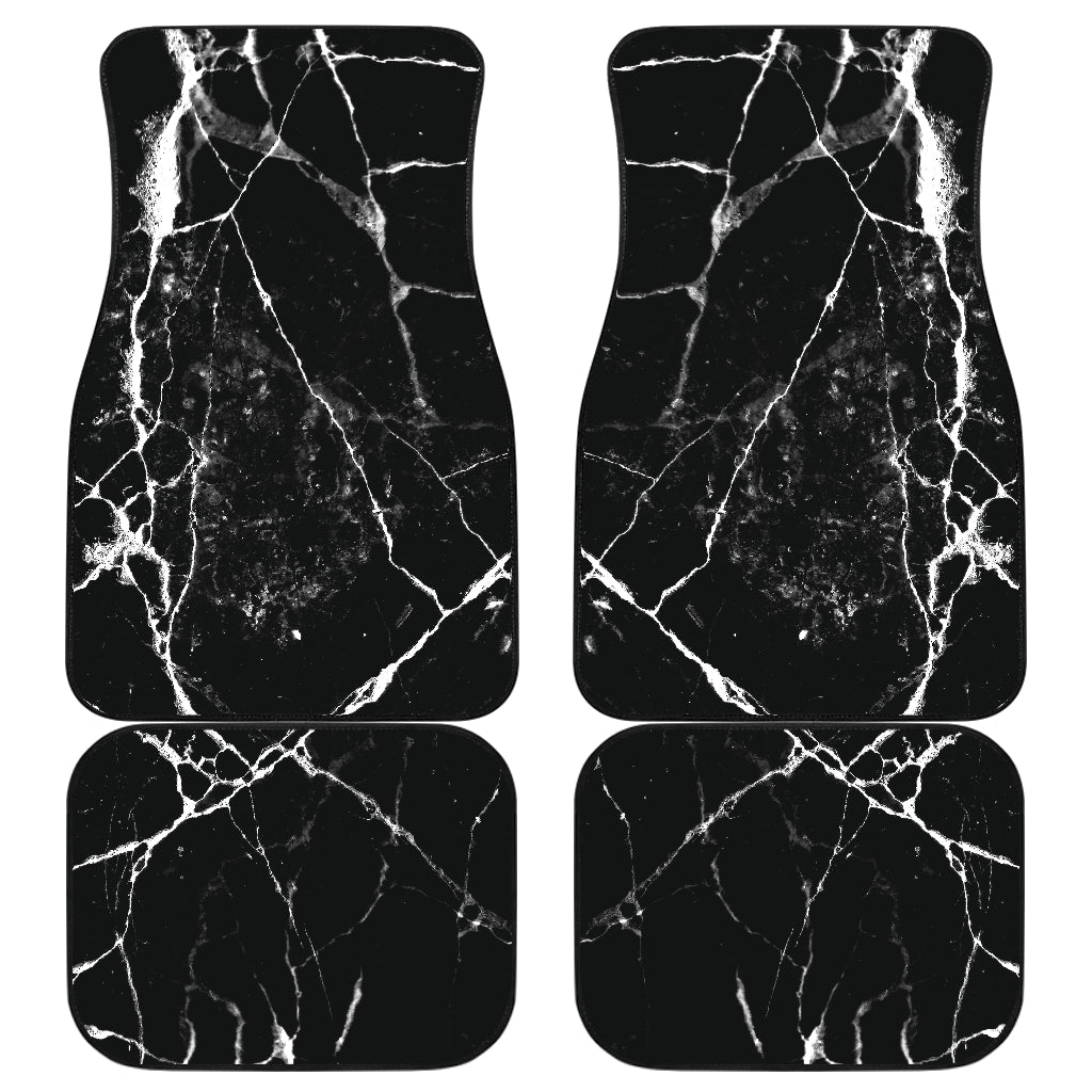 Black White Natural Marble Print Front and Back Car Floor Mats