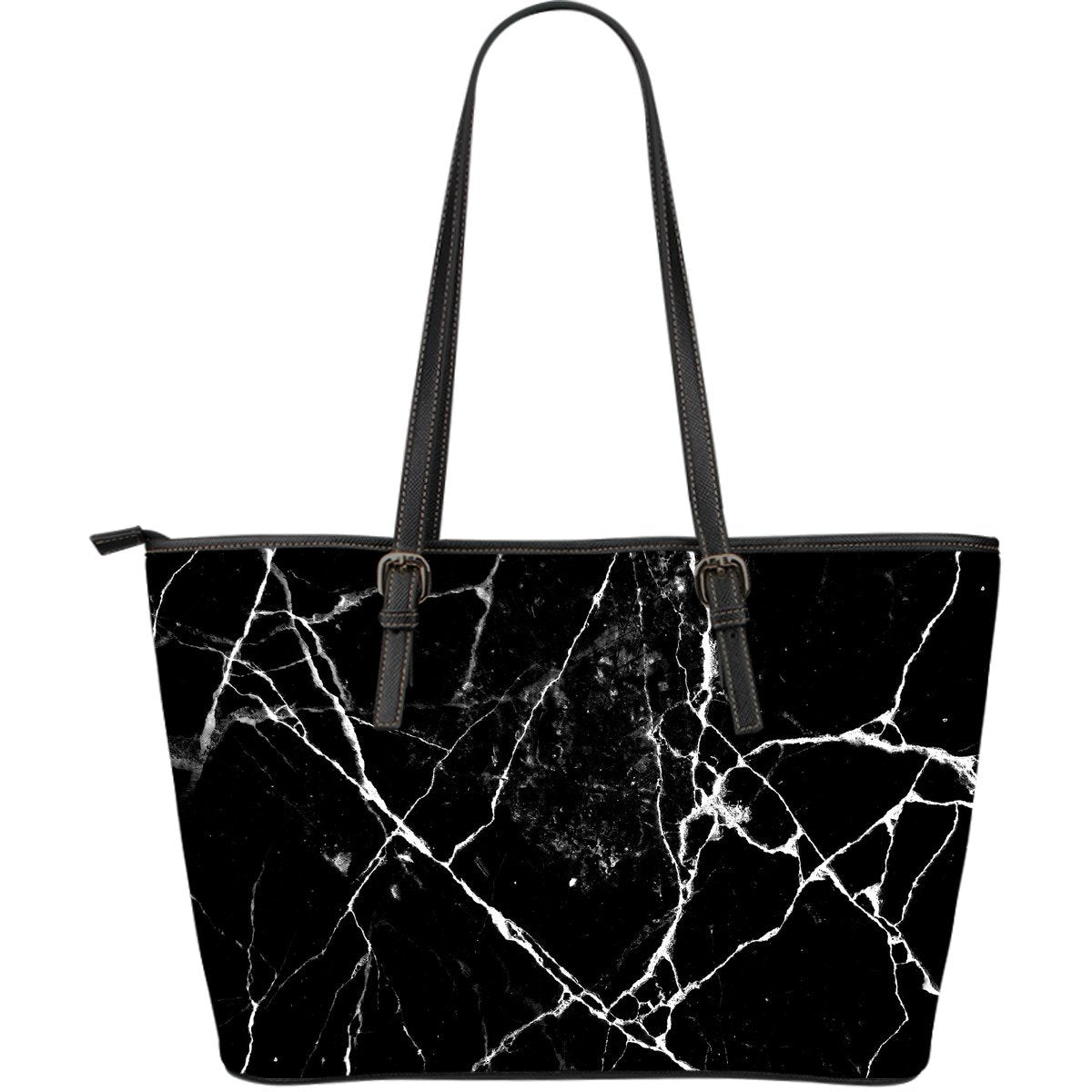 Black White Natural Marble Print Leather Tote Bag