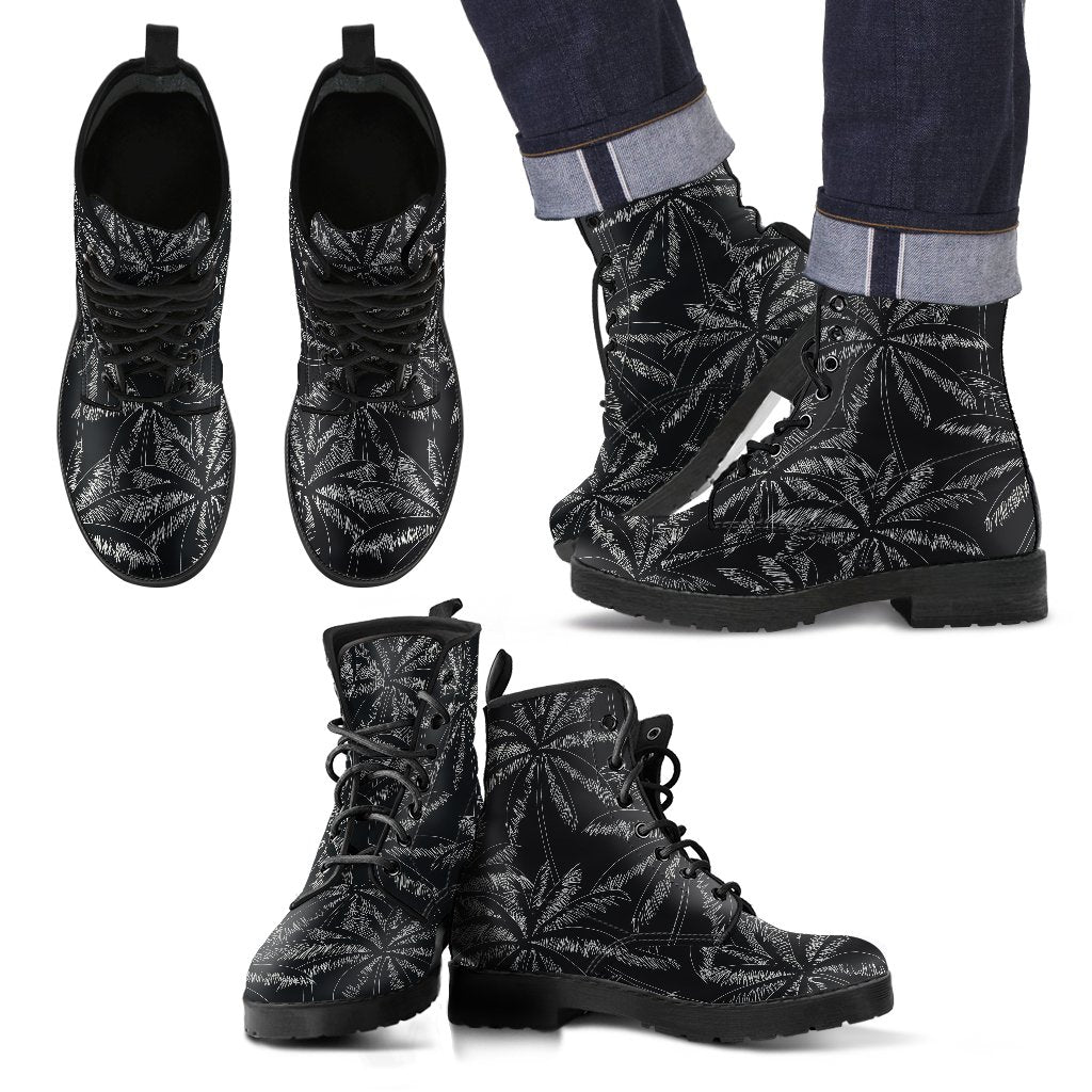 Black White Palm Tree Pattern Print Men's Boots