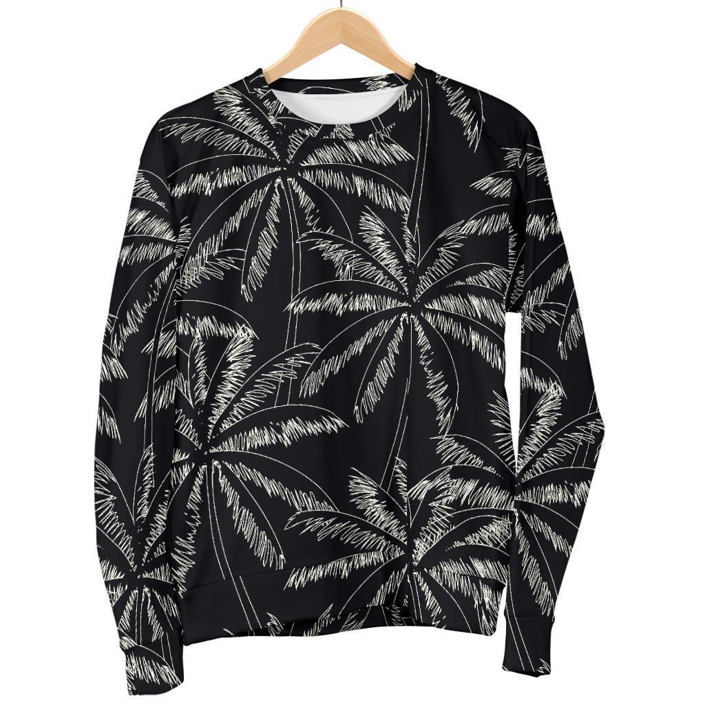 Black White Palm Tree Pattern Print Men's Crewneck Sweatshirt