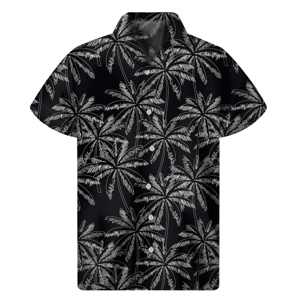 Black White Palm Tree Pattern Print Men's Short Sleeve Shirt