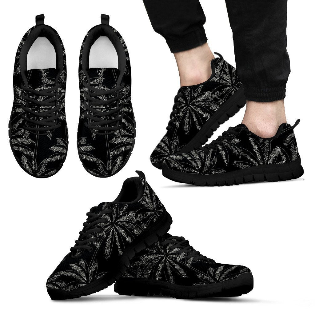 Black White Palm Tree Pattern Print Men's Sneakers