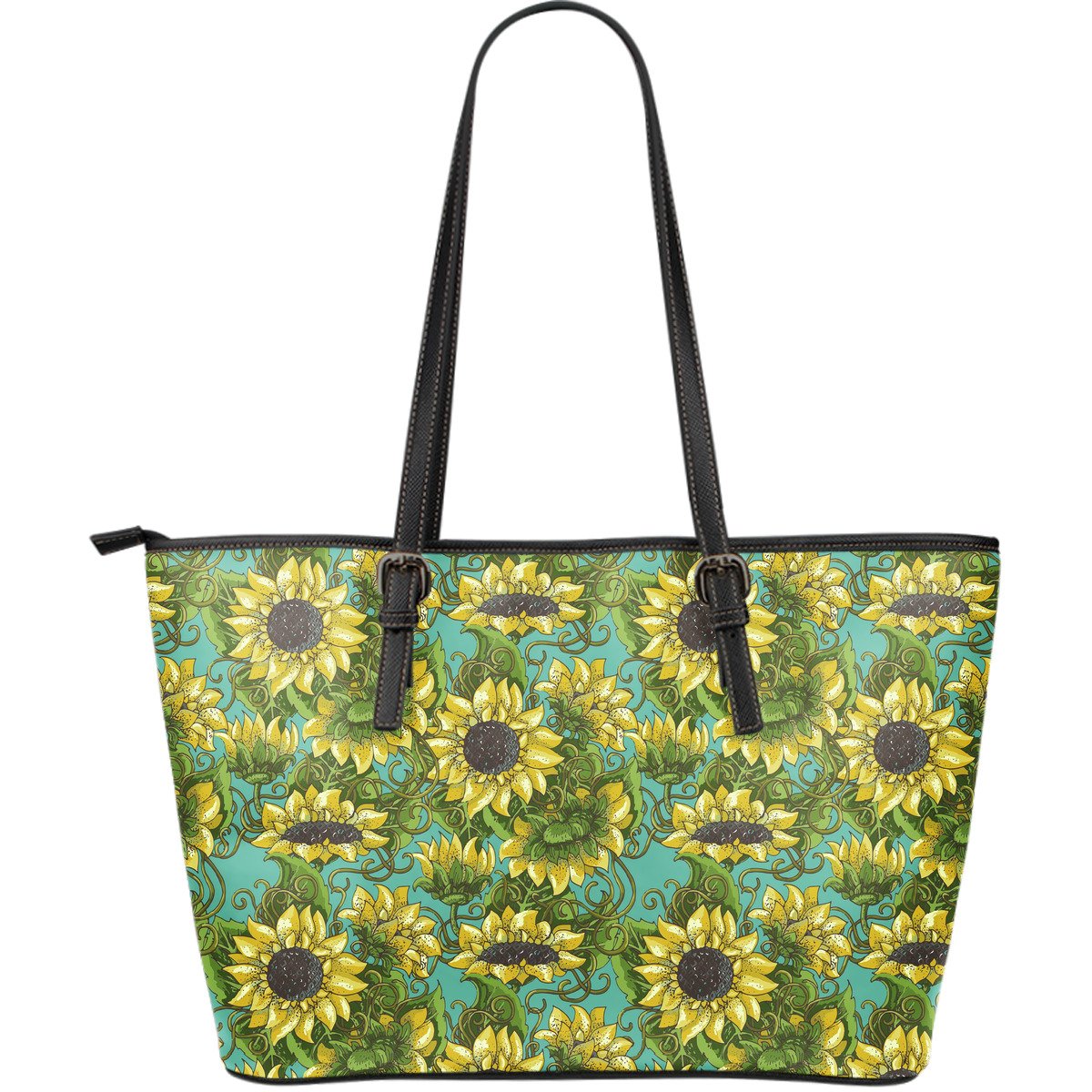 Blooming Sunflower Pattern Print Leather Tote Bag