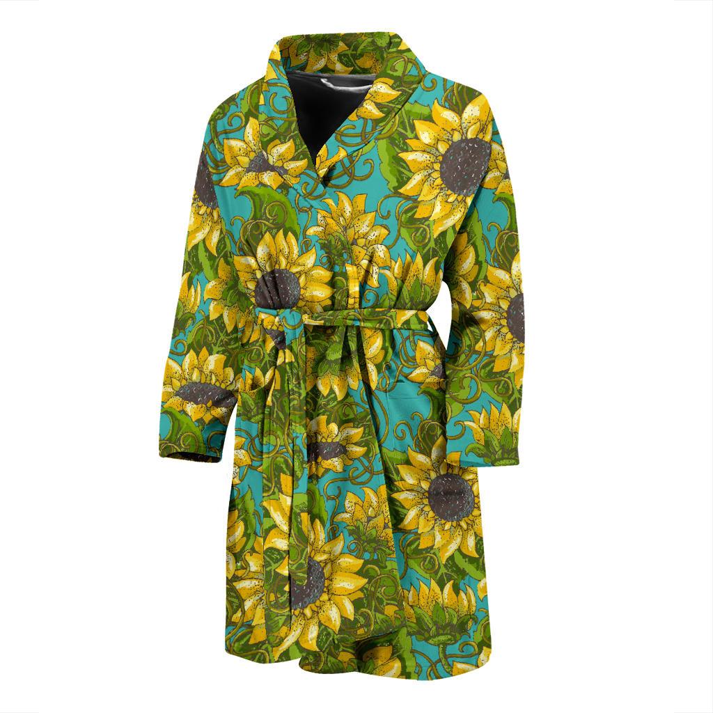 Blooming Sunflower Pattern Print Men's Bathrobe