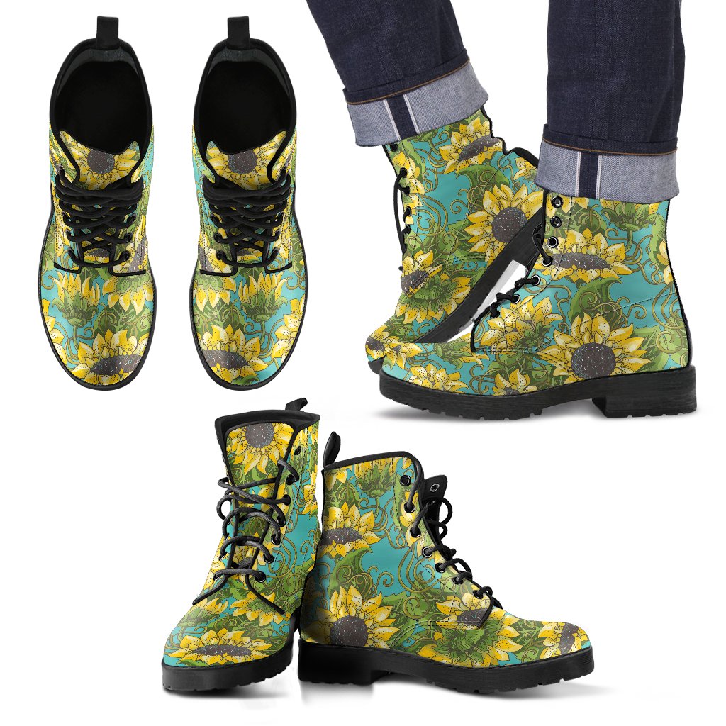 Blooming Sunflower Pattern Print Men's Boots