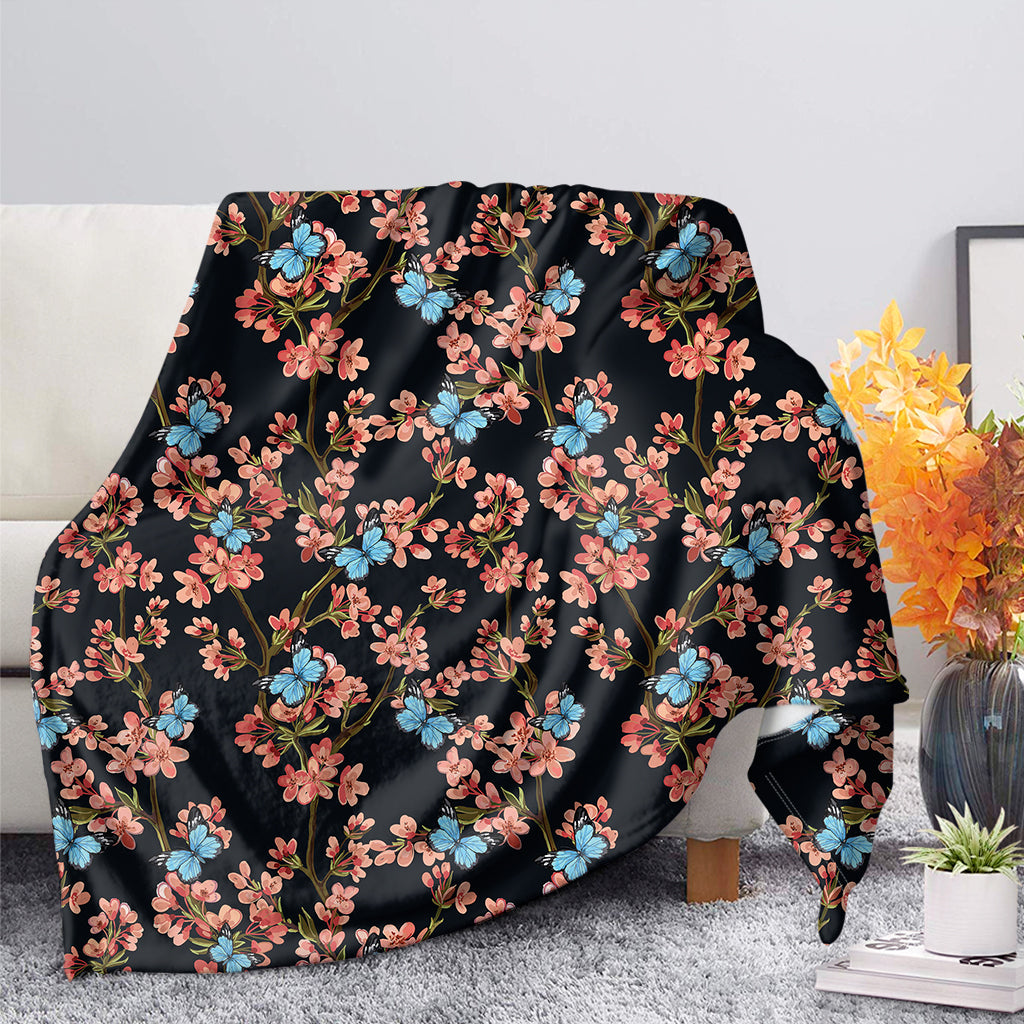 Blossom Flower Butterfly Print Blanket