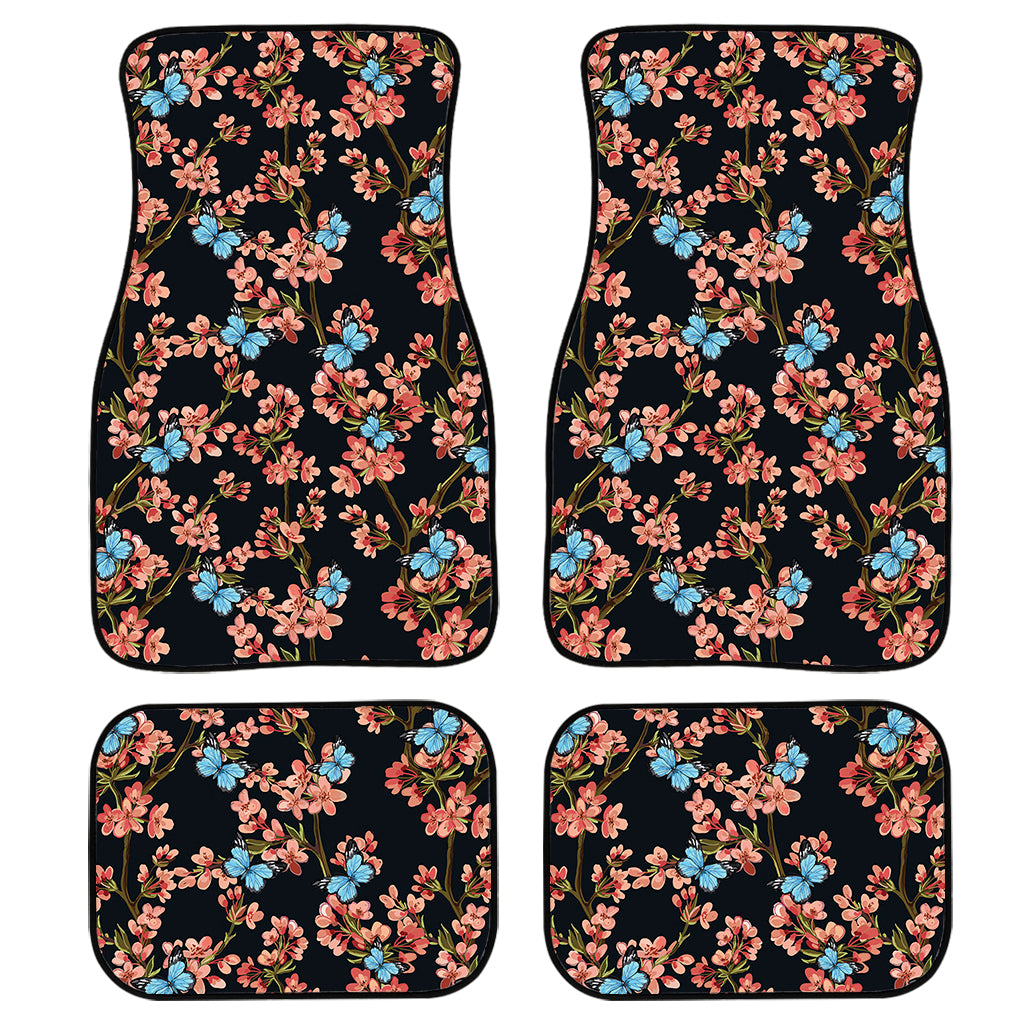 Blossom Flower Butterfly Print Front and Back Car Floor Mats