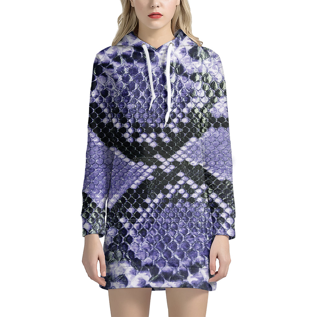 Blue And Black Snakeskin Print Women's Pullover Hoodie Dress