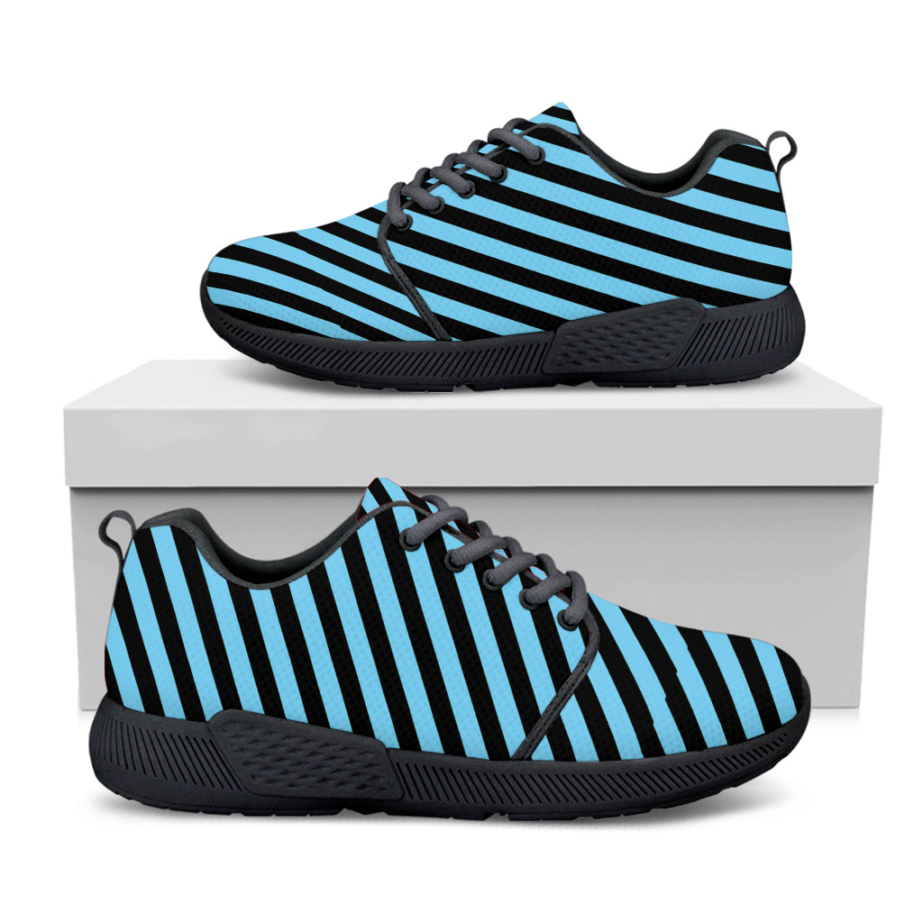 Blue And Black Stripes Pattern Print Black Athletic Shoes